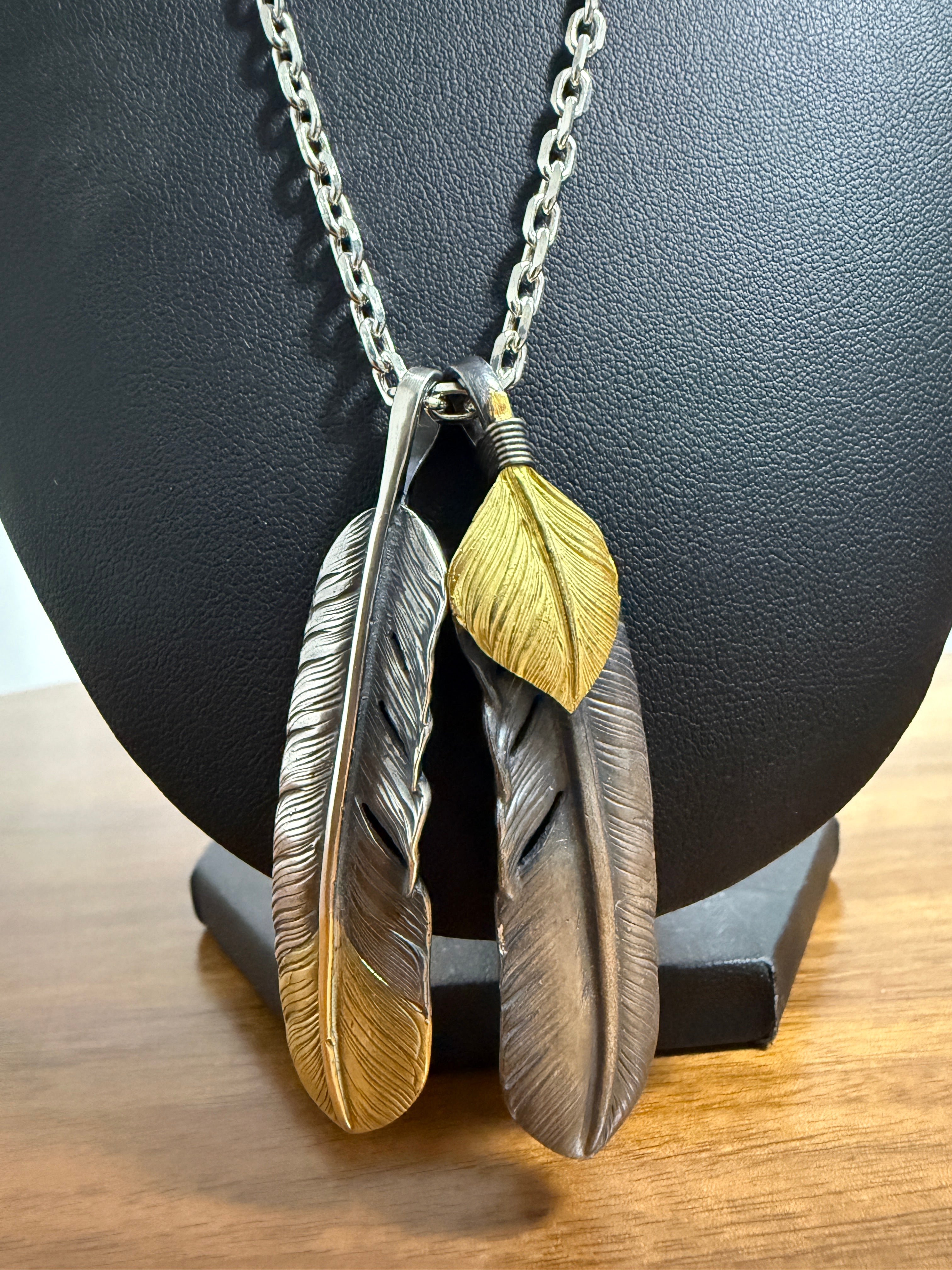 ゴローズ 先金特大フェザー左+上金特大フェザー右+金メタルホイール付イーグルフック細角チェーン(70cm)セットアップ