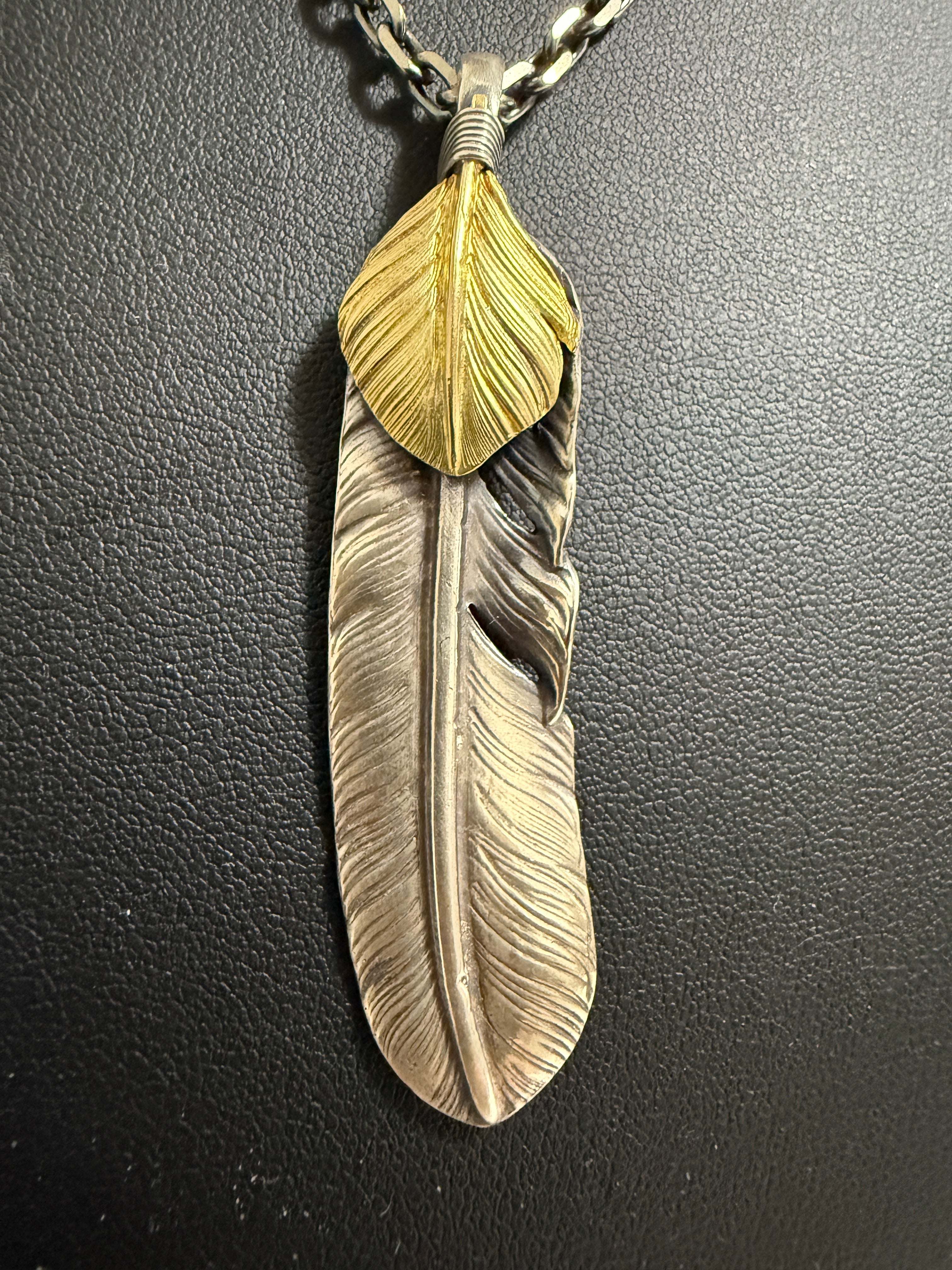 ゴローズ 上金特大フェザー左+SV太陽inメタル小+金メタルホイール付イーグルフック細角チェーン(47cm)セットアップ