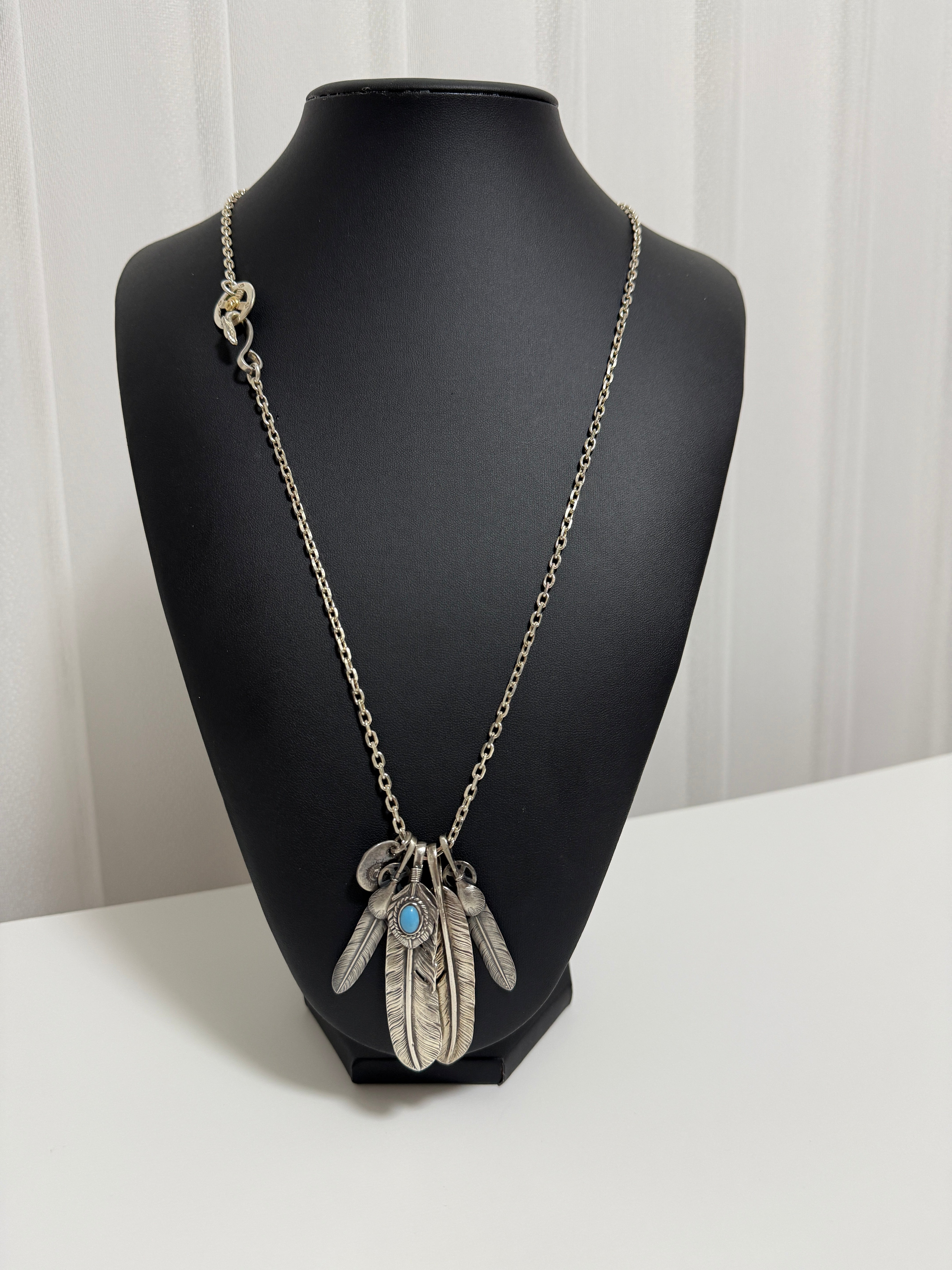 【V.I.P. Sさま専用】ゴローズ ロングチェーンセットアップ: 上銀銀縄TQ左+プレーン特大フェザー右+SVハートホイールフェザー×2+SV太陽inメタル大