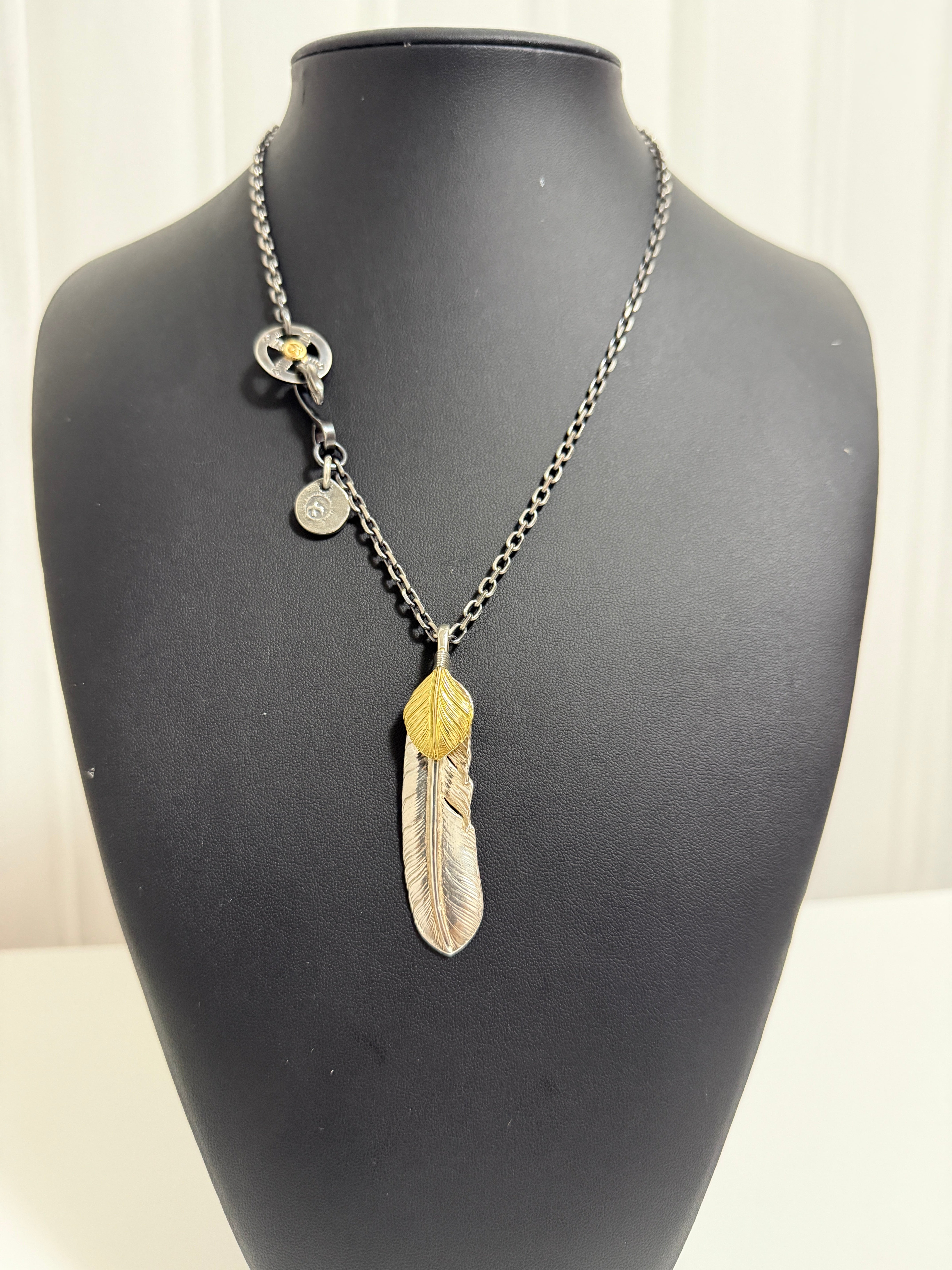 ゴローズ 上金特大フェザー左+SV太陽inメタル小+金メタルホイール付イーグルフック細角チェーン(47cm)セットアップ