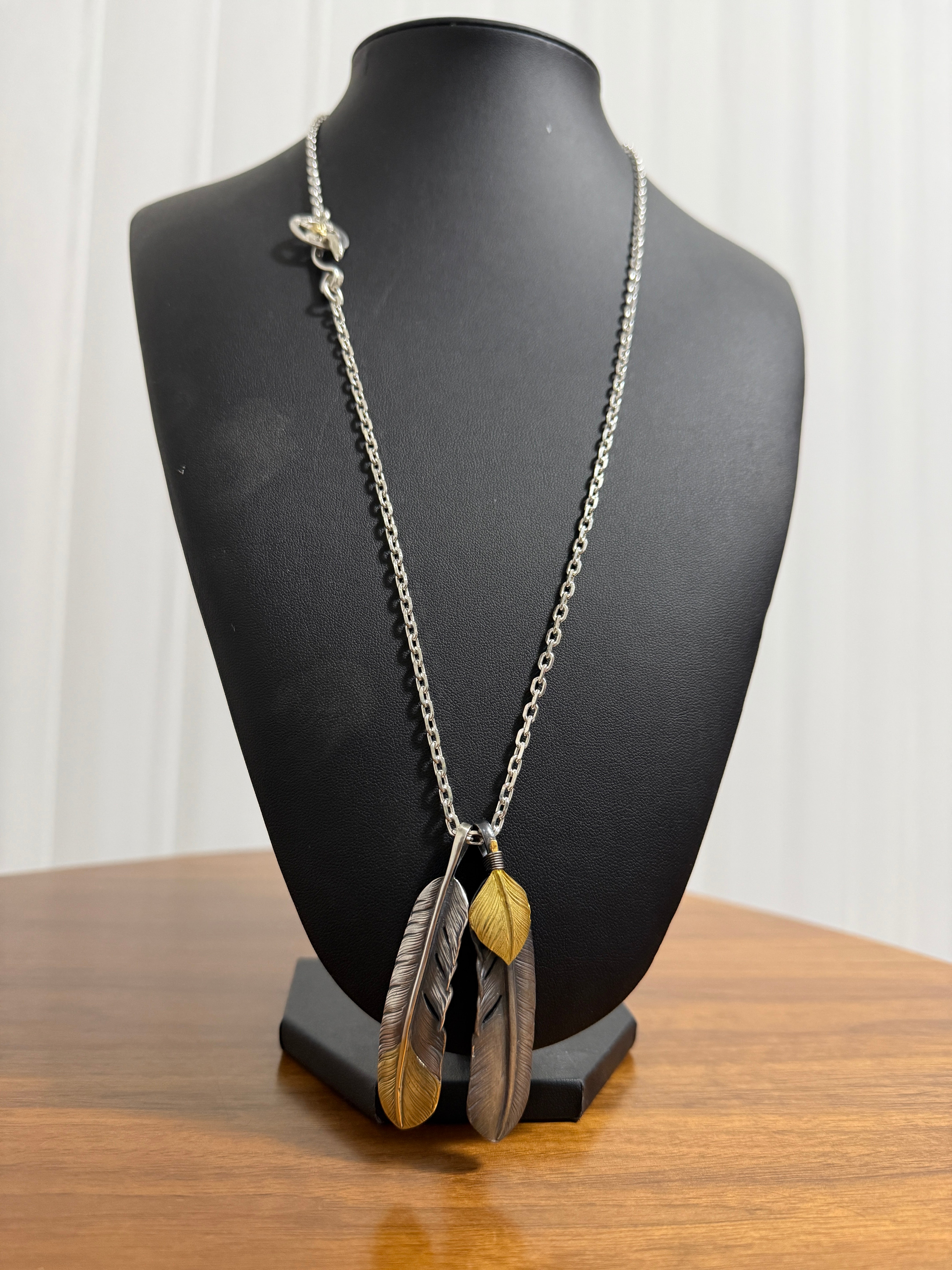 ゴローズ　先金特大フェザー左＋上金特大フェザー右＋金メタルホイール付イーグルフック細角チェーン（70cm）セットアップ