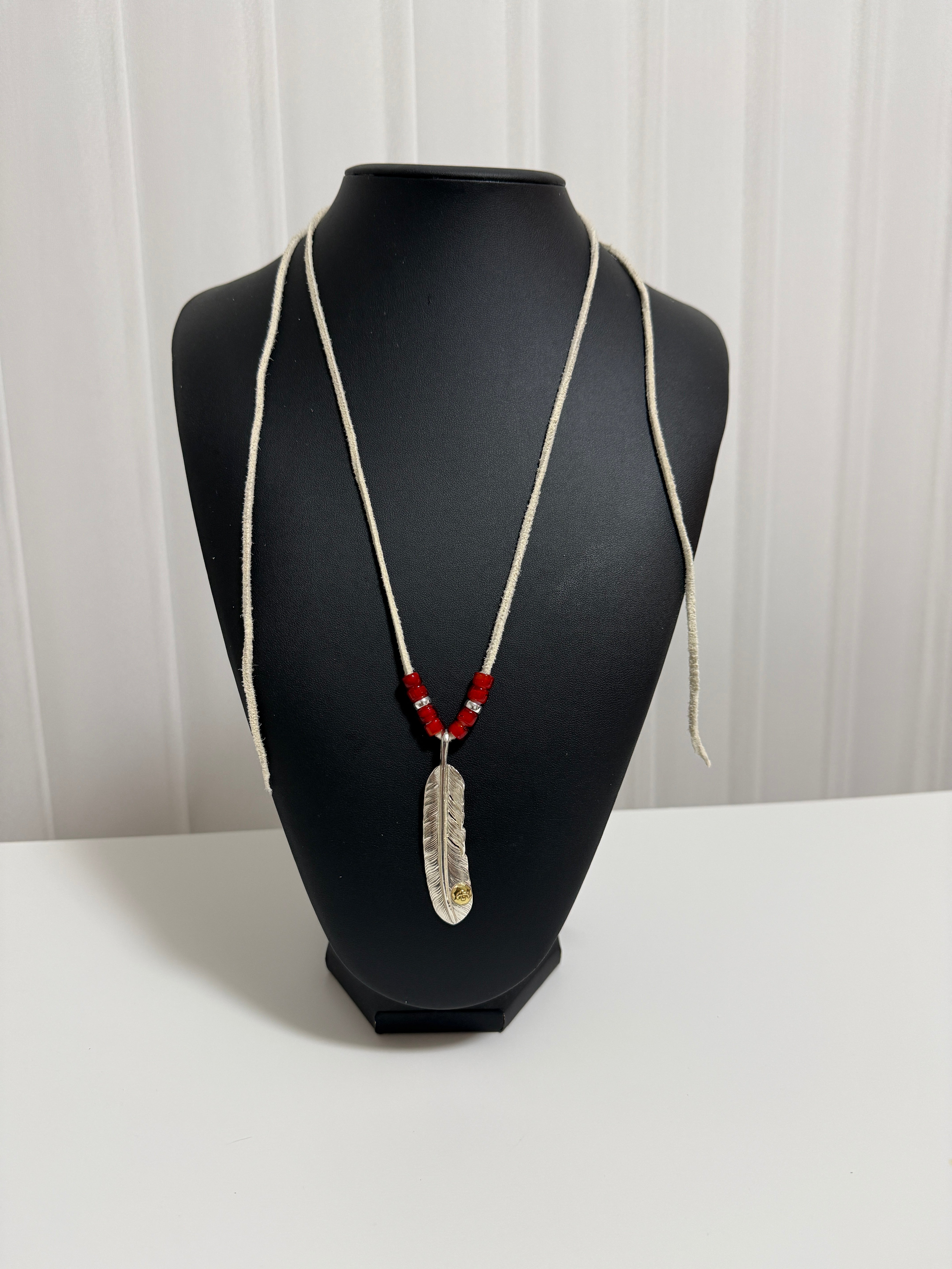 ゴローズ　my first goro's提案セット　金メタル付プレーン特大フェザー＋ビーズ鹿革紐