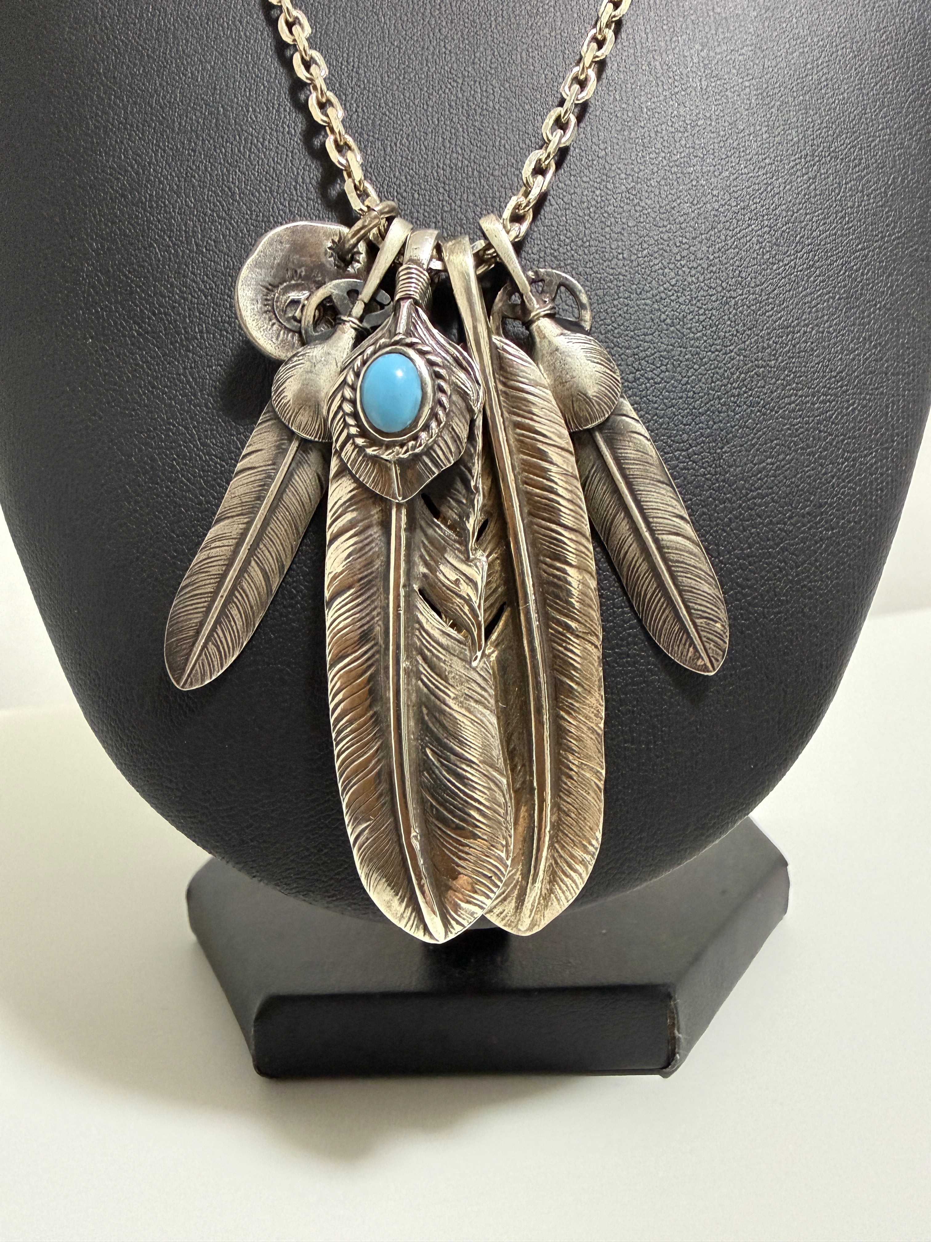 【V.I.P. Sさま専用】ゴローズ　ロングチェーンセットアップ：　上銀銀縄TQ左＋プレーン特大フェザー右＋SVハートホイールフェザー×2＋SV太陽inメタル大