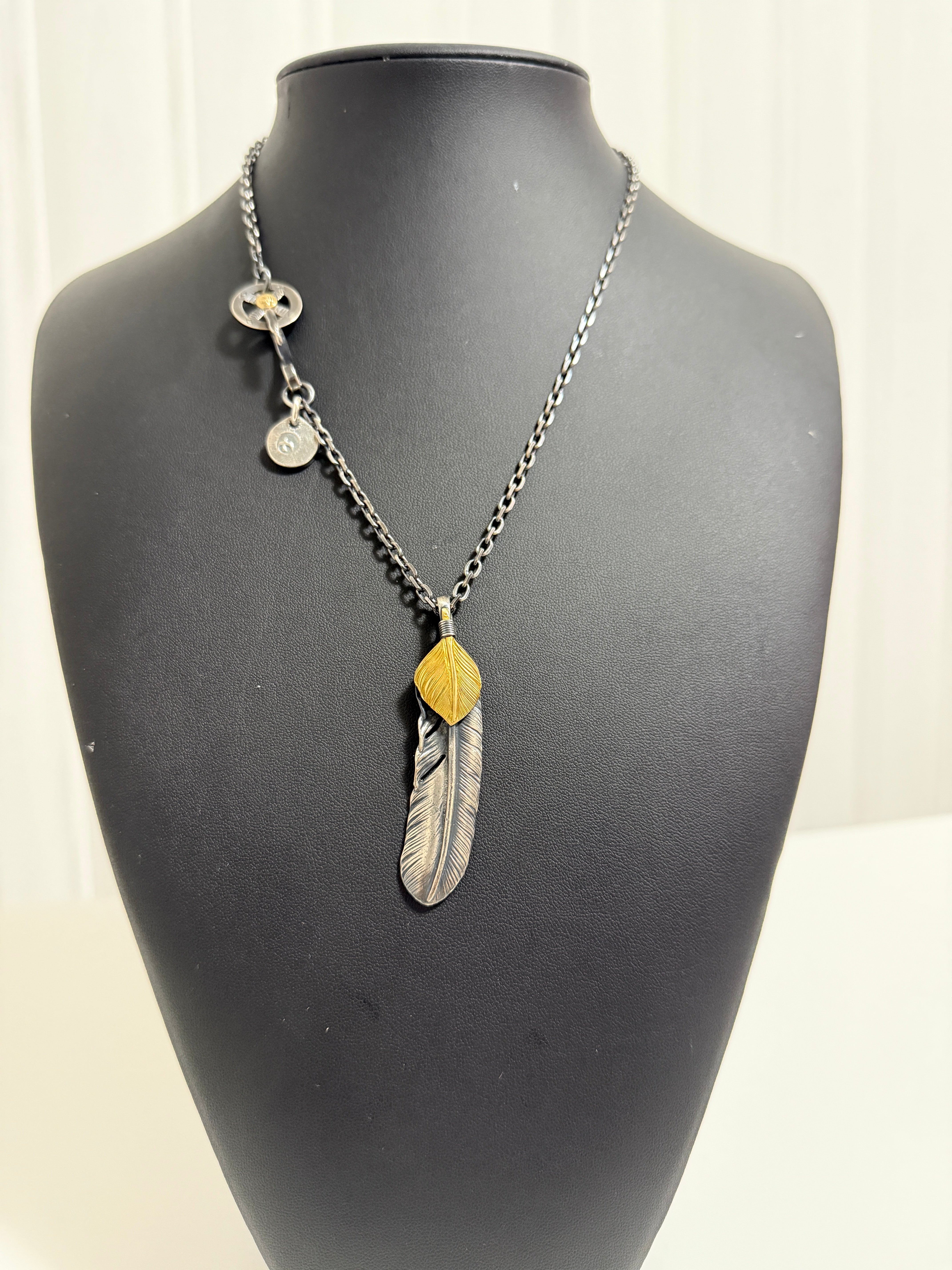 ゴローズ　上金特大フェザー右＋SV太陽inメタル小＋金メタルホイール付イーグルフック細角チェーン（47cm）セットアップ③