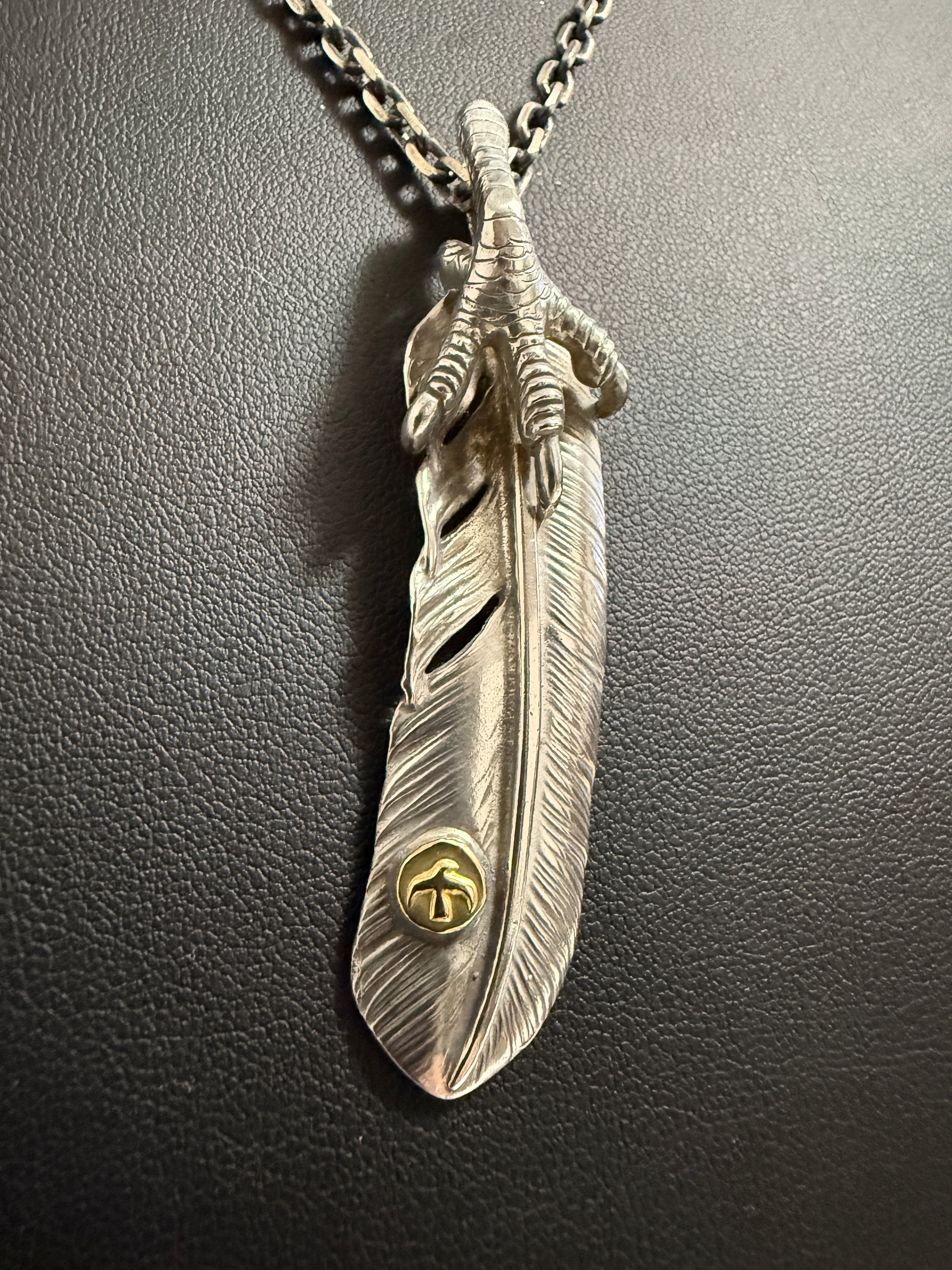 ゴローズ　銀爪特大フェザー右＋金メタルホイール付イーグルフック細角チェーン（47cm）セットアップ②