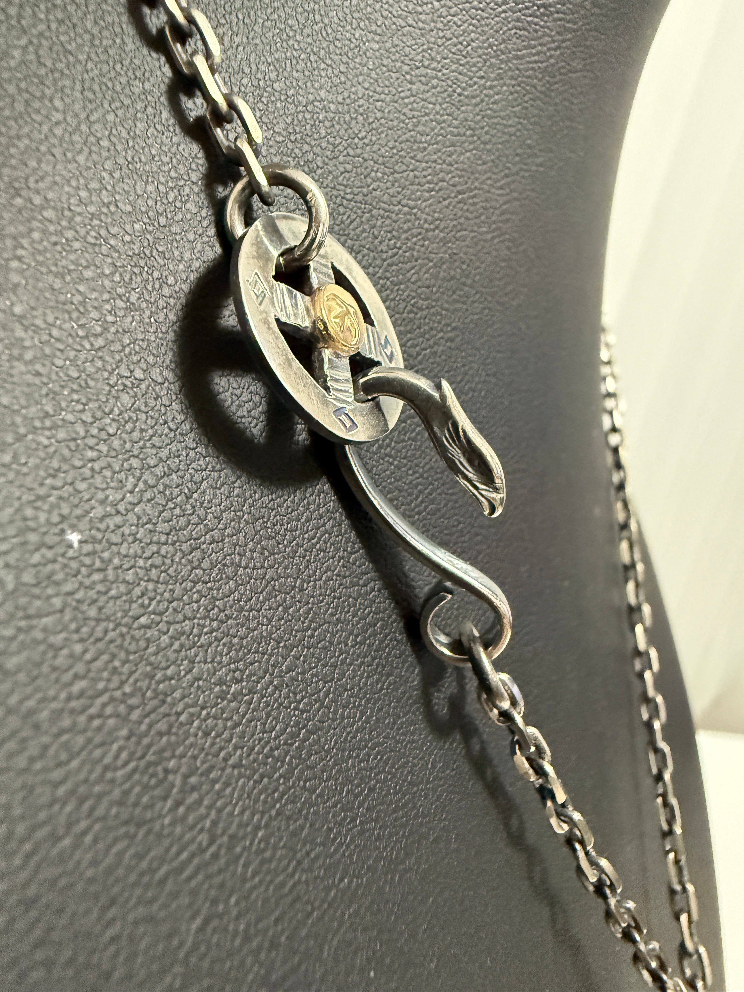 ゴローズ　銀爪特大フェザー右＋金メタルホイール付イーグルフック細角チェーン（47cm）セットアップ②